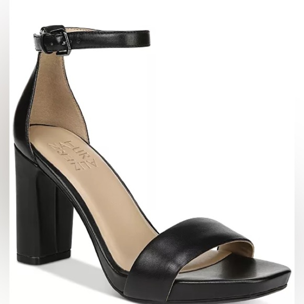 Naturalizer Joy Dress Ankle Strap Sandal in Black Leather - size 10 W​​​